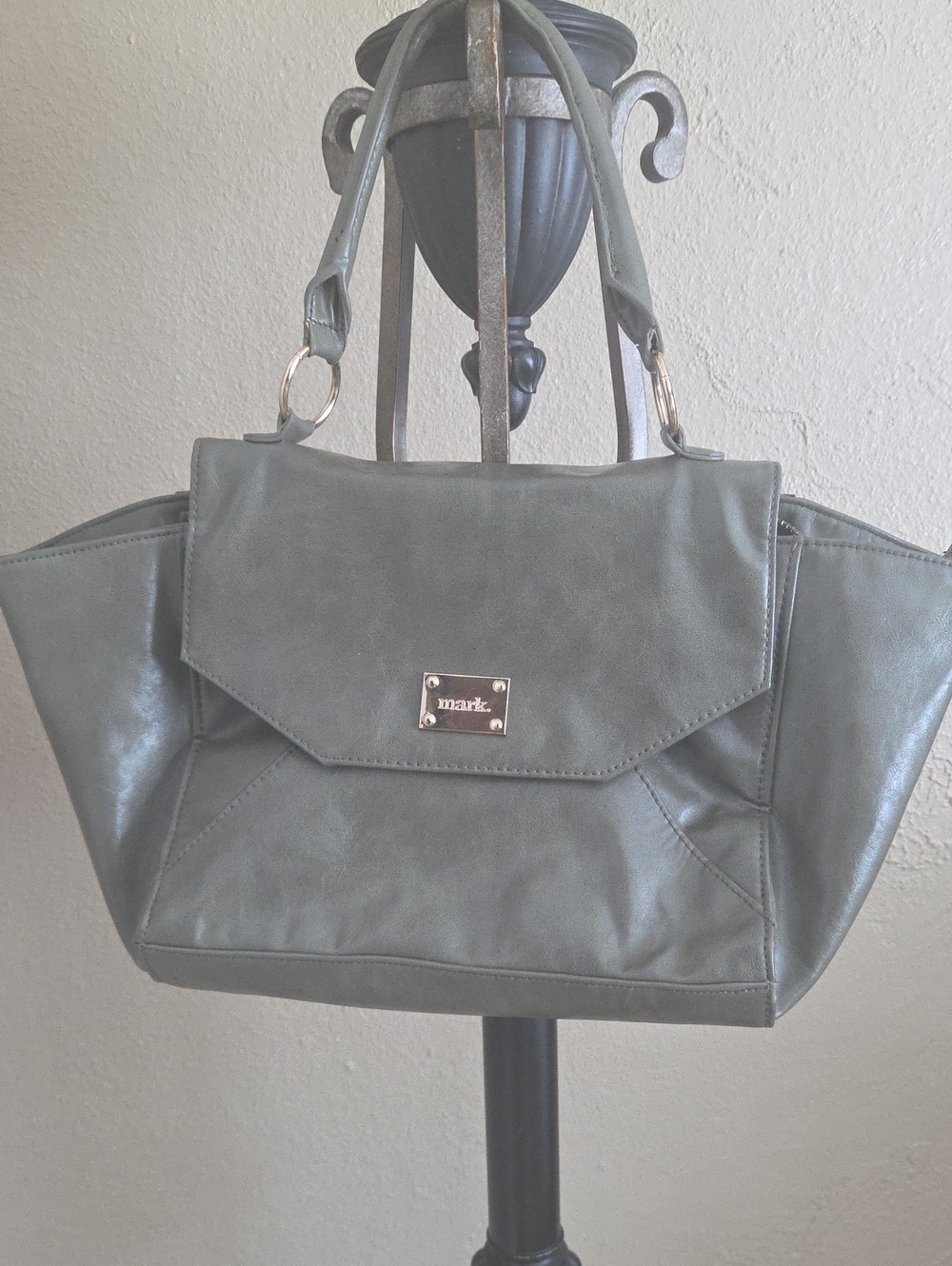 mark. Olive Faux-Leather Shoulder Bag with Gold Plaque
